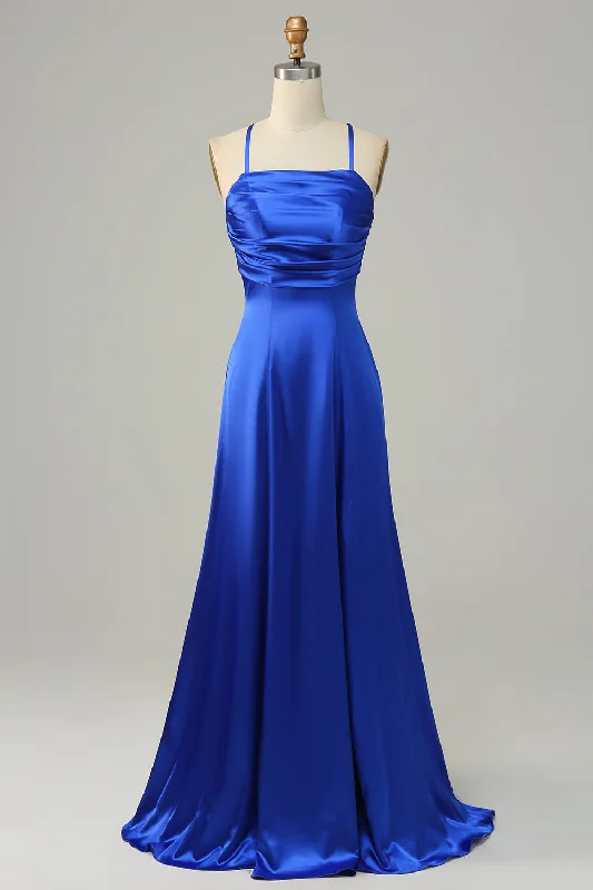 Royal Blue Halter A Line Long Bridesmaid Dress