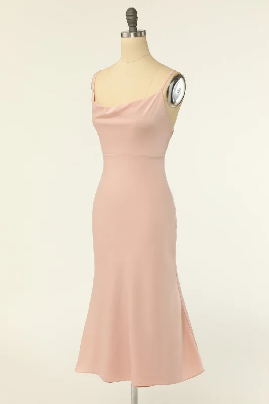 Sheath Spaghetti Straps Blush Bridesmaid Dress