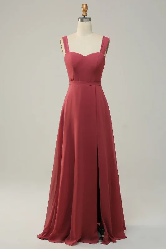 Sweetheart Sleeveless Long Bridesmaid Dress With Slit