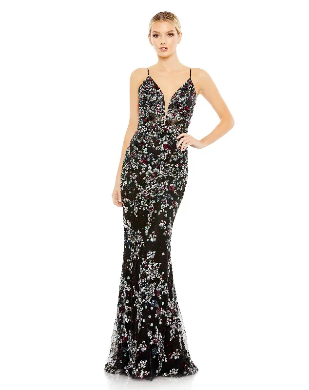 Embellished Plunge Neck Sleeveless Gown - FINAL SALE