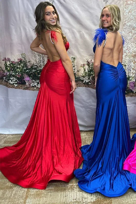 blue-feather-v-neck-open-back-mermaid-long-formal-dress