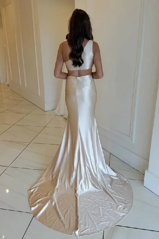 champagne-one-shoulder-mermaid-satin-long-dress