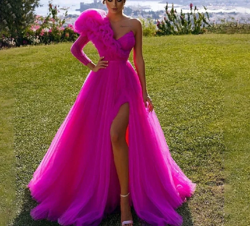 fuchsia-evening-dress-vestidos-de-fiesta-one-sleeve-puff-robes-de-soiree-leg-slit-prom-dresses-a-line-party-dress-abendkleider