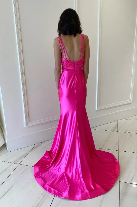 fuchsia-mermaid-plunging-v-neck-satin-mermaid-long-prom-dress