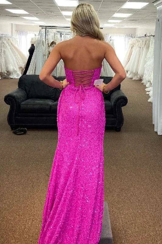 fuchsia-mermaid-strapless-sequins-lace-up-back-long-prom-dress-with-slit