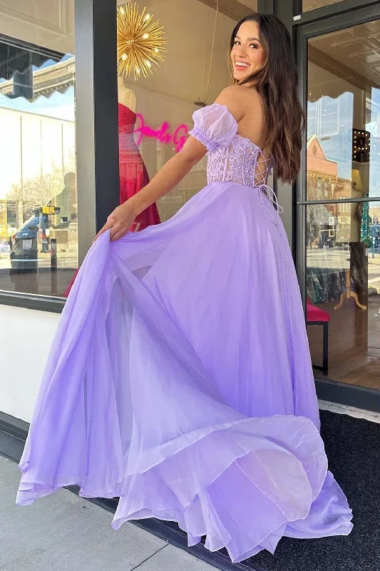 lilac-chiffon-applique-sweetheart-a-line-prom-dress-with-puff-sleeves