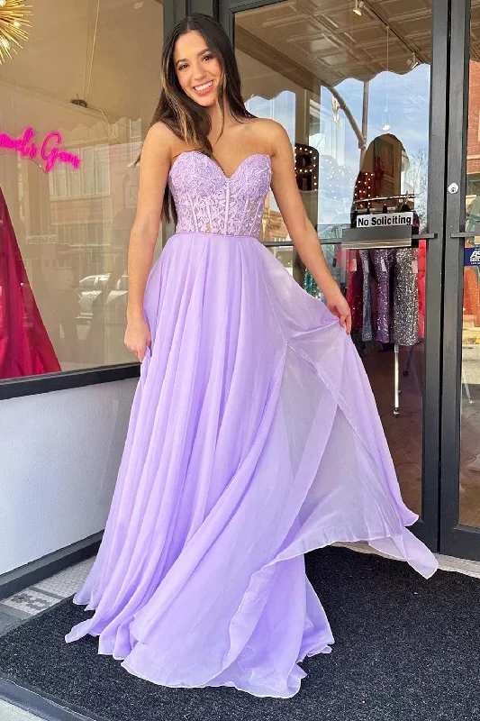 lilac-chiffon-applique-sweetheart-a-line-prom-dress-with-puff-sleeves