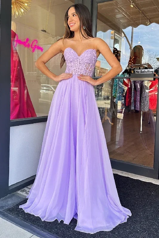 lilac-chiffon-applique-sweetheart-a-line-prom-dress-with-puff-sleeves