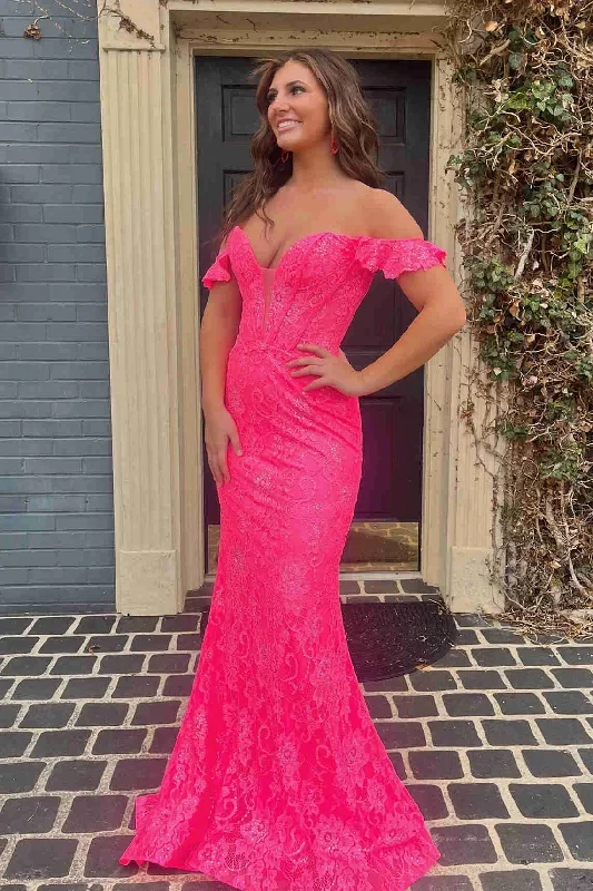 magenta-off-the-shoulder-mermaid-lace-prom-dress