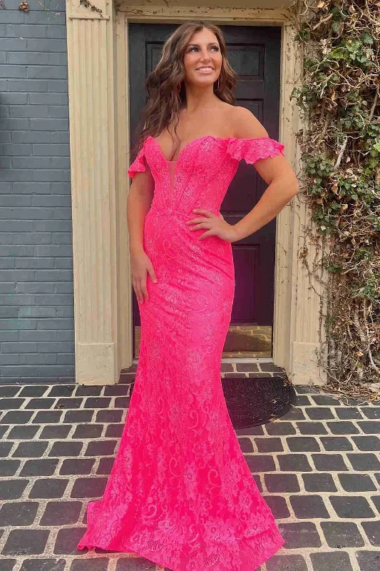 magenta-off-the-shoulder-mermaid-lace-prom-dress