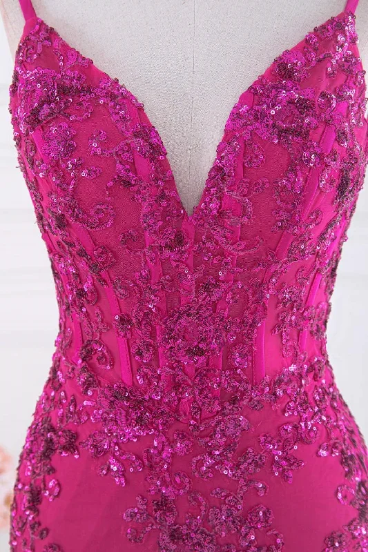 magenta-straps-v-neck-sequin-appliques-mermaid-prom-dress