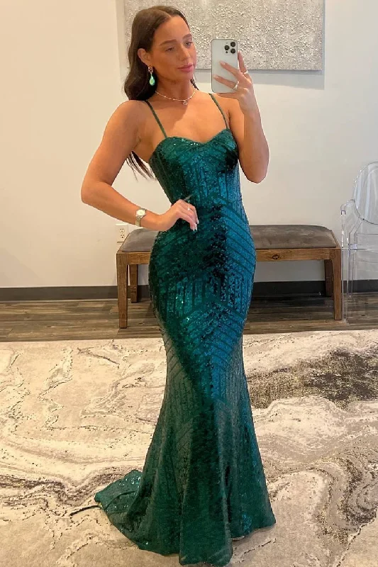 mermaid-straps-dark-green-sequin-long-prom-dress