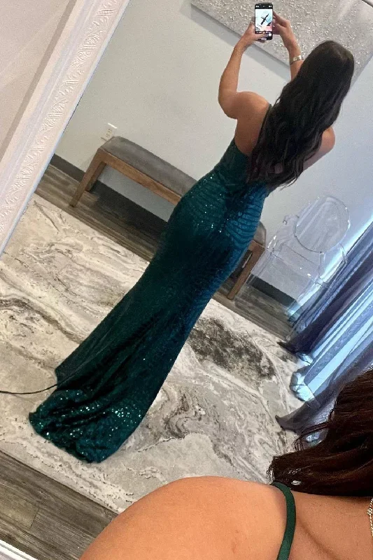 mermaid-straps-dark-green-sequin-long-prom-dress