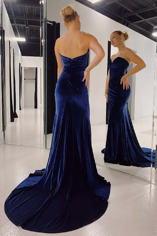 mermaid-sweetheart-navy-blue-velvet-long-prom-dress