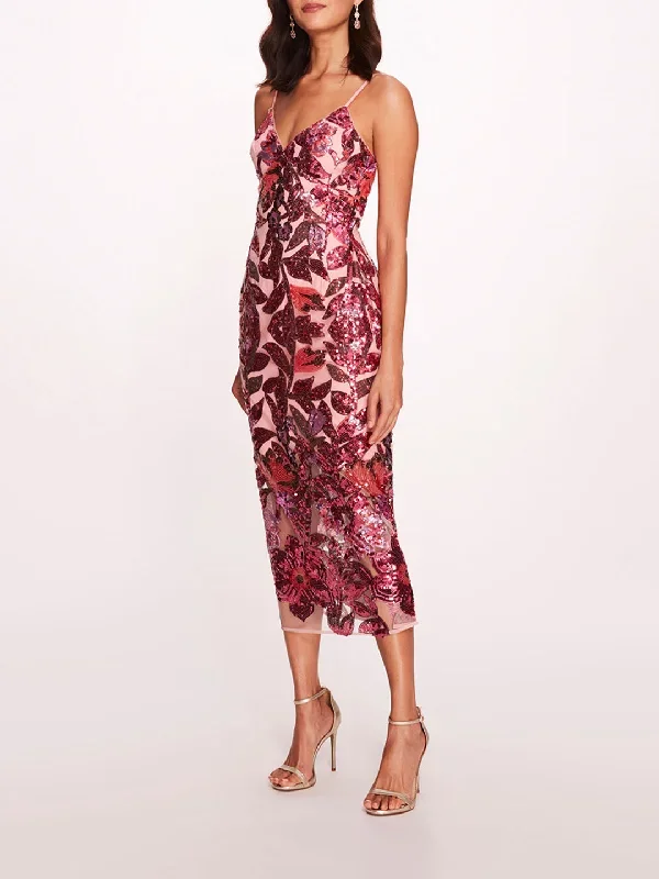 Botanical Sequin Midi Dress