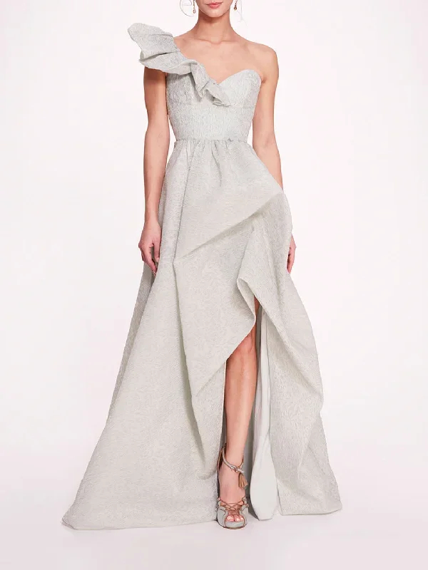 Cloque Draped Gown