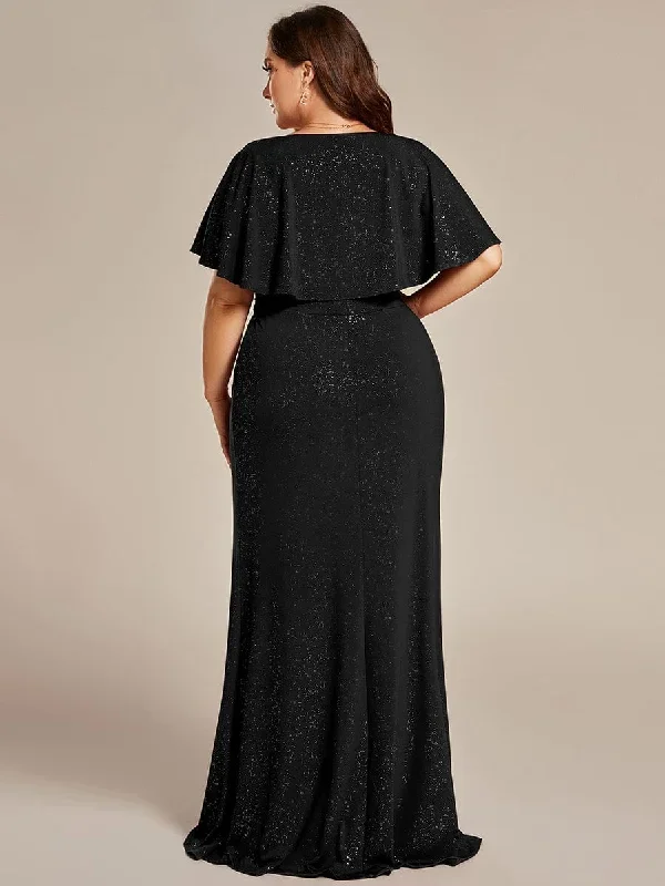 plus-size-glitter-bat-wing-sleeve-waist-cinching-mermaid-evening-dress-ee01891