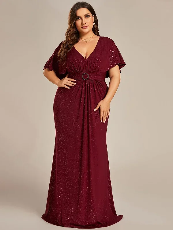 plus-size-glitter-bat-wing-sleeve-waist-cinching-mermaid-evening-dress-ee01891