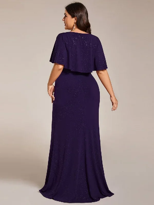 plus-size-glitter-bat-wing-sleeve-waist-cinching-mermaid-evening-dress-ee01891