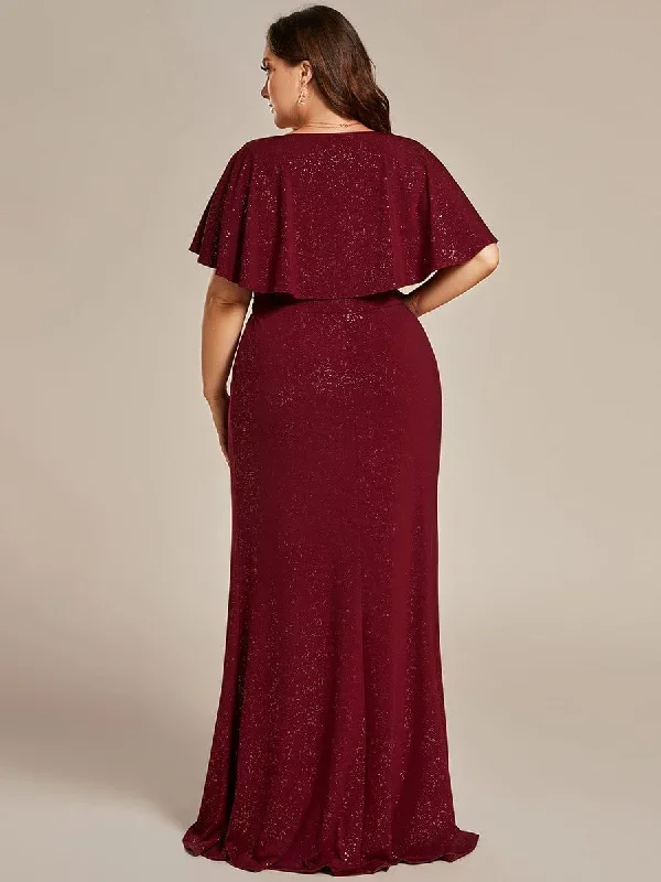 plus-size-glitter-bat-wing-sleeve-waist-cinching-mermaid-evening-dress-ee01891