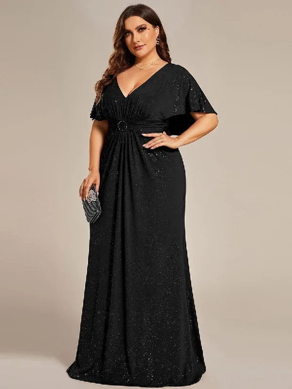 plus-size-glitter-bat-wing-sleeve-waist-cinching-mermaid-evening-dress-ee01891