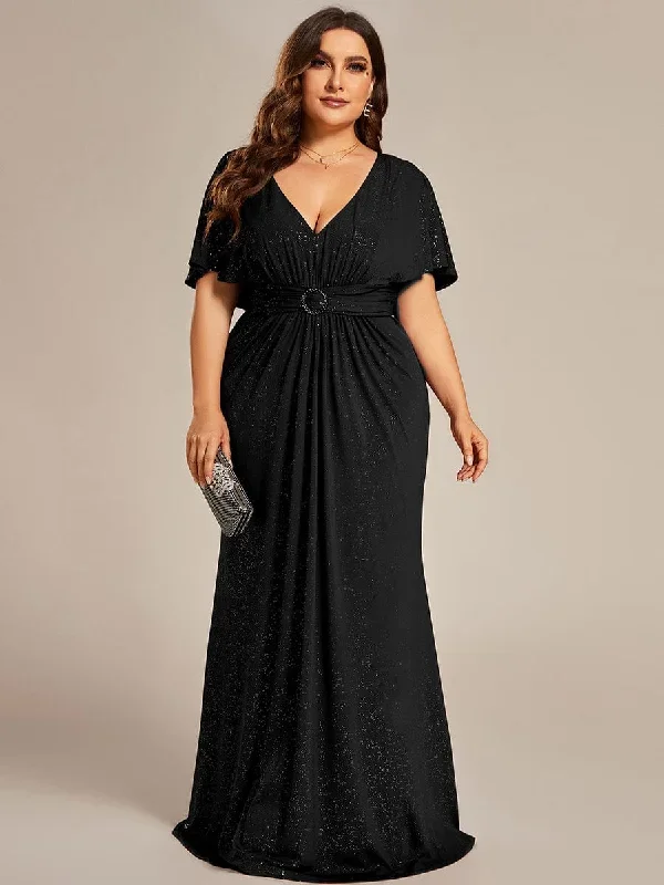 plus-size-glitter-bat-wing-sleeve-waist-cinching-mermaid-evening-dress-ee01891