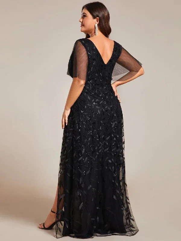 plus-size-short-sleeves-sequin-high-low-v-neck-midi-formal-evening-dress-ee02083