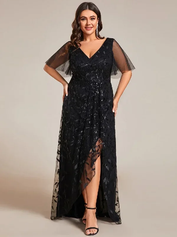 plus-size-short-sleeves-sequin-high-low-v-neck-midi-formal-evening-dress-ee02083