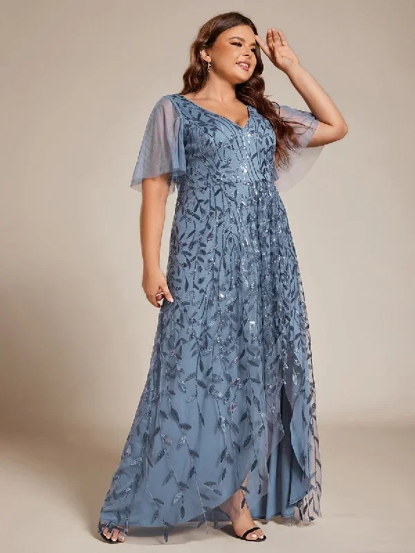 plus-size-short-sleeves-sequin-high-low-v-neck-midi-formal-evening-dress-ee02083