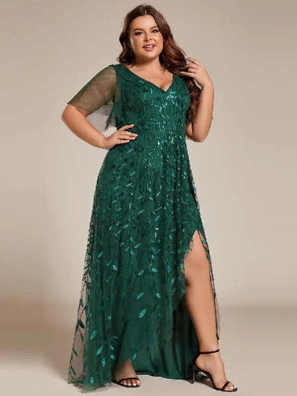 plus-size-short-sleeves-sequin-high-low-v-neck-midi-formal-evening-dress-ee02083