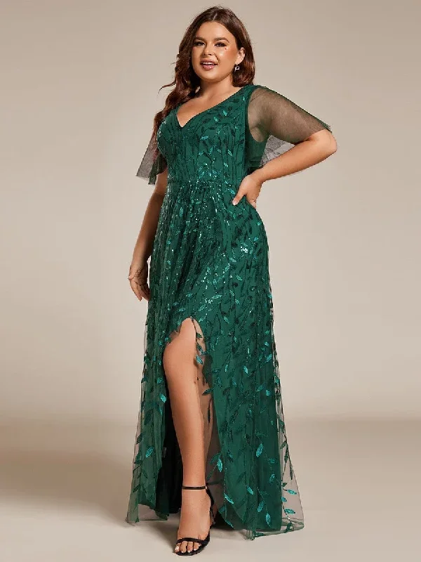 plus-size-short-sleeves-sequin-high-low-v-neck-midi-formal-evening-dress-ee02083