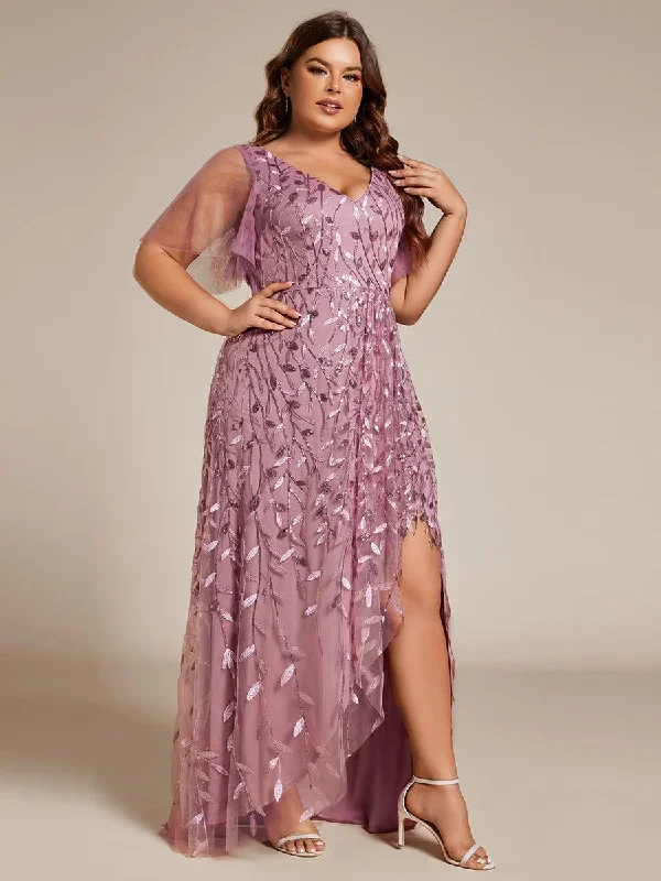 plus-size-short-sleeves-sequin-high-low-v-neck-midi-formal-evening-dress-ee02083