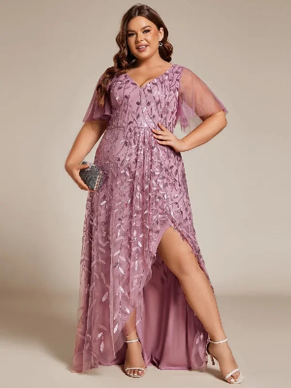 plus-size-short-sleeves-sequin-high-low-v-neck-midi-formal-evening-dress-ee02083