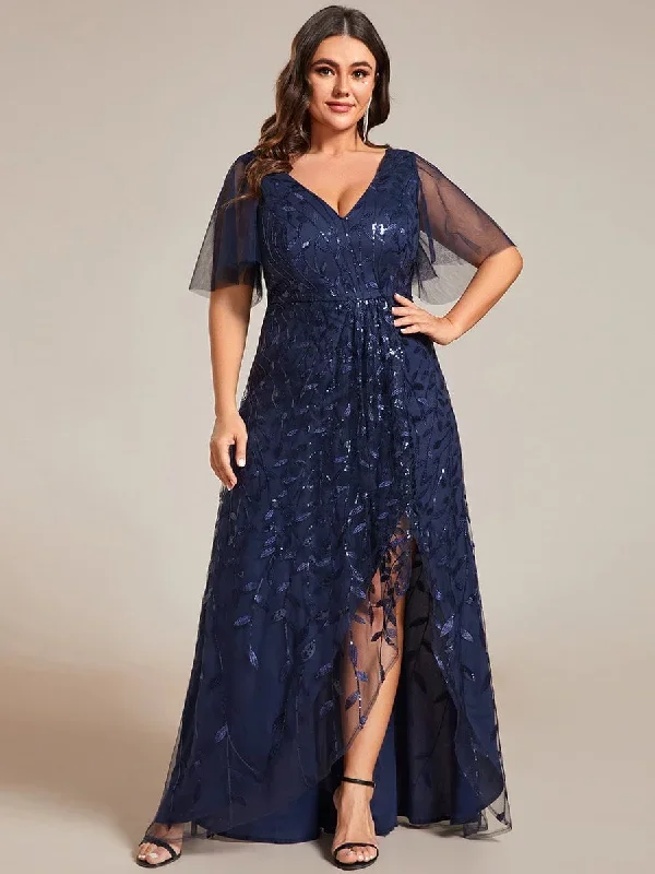 plus-size-short-sleeves-sequin-high-low-v-neck-midi-formal-evening-dress-ee02083