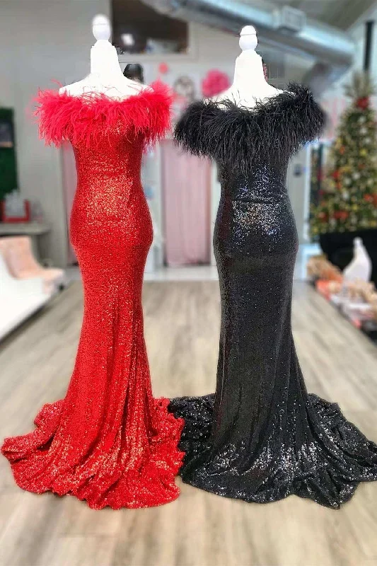 red-sequin-off-the-shoulder-feathers-mermaid-long-prom-gown