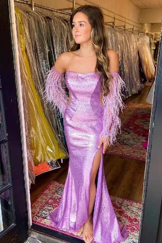 sequin-feather-strapless-mermaid-long-prom-dress-with-slit