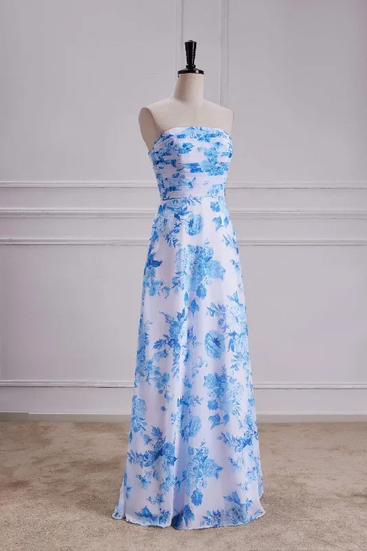 strapless-blue-floral-print-pleated-long-prom-dress