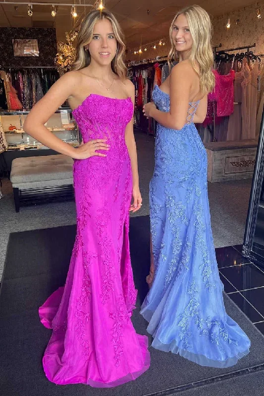 Strapless Lace Corset Mermaid Slit Long Prom Dress