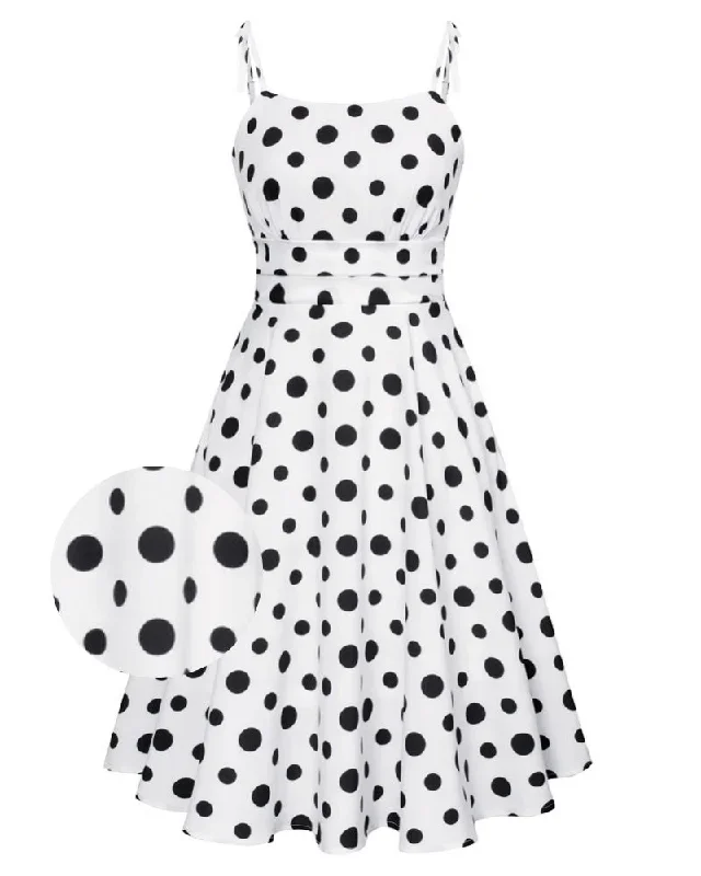 Summer Polka Dot Pattern Slip Dresses for Women Spaghetti Strap Midi Sun Dress Cute Casual Dress with Pockets