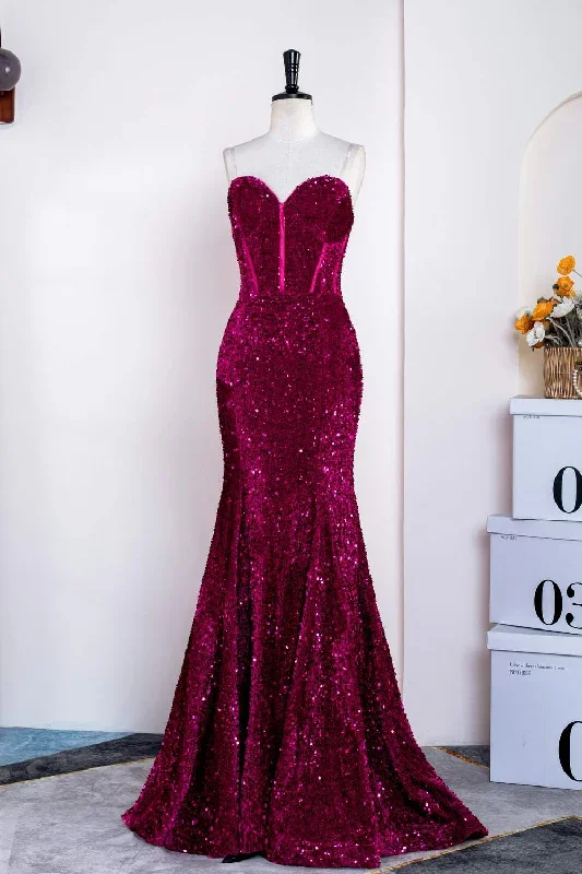 Sweetheart Fuchsia Sequin Mermaid Prom Dress