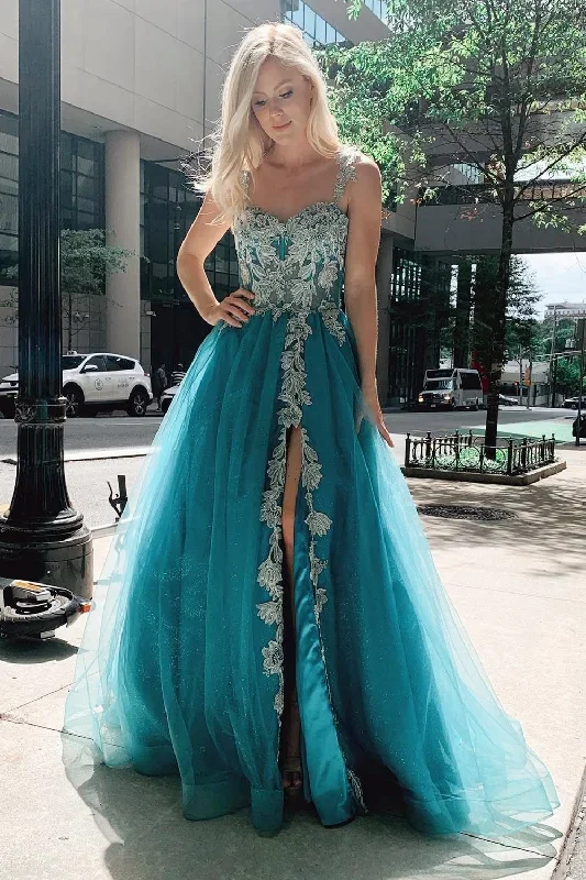 turquoise-tulle-floral-appliques-sweetheart-a-line-prom-gwon