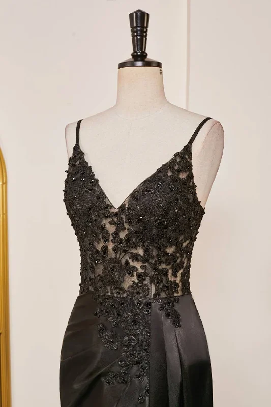 v-neck-black-sheer-lace-corset-mermaid-prom-dress-with-slit