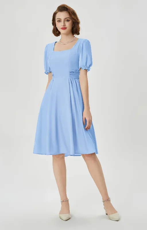 vintage-cottagecore-cocktail-dresses-square-neck-puff-sleeve-dress-with-pockets